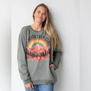 Natural Life On Mountain Time Graphic Sweatshirt Rainbow Mountain Pullover